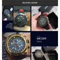 Megir 2045 Men's Chronograph Analog Quartz Watches Date Luminous Hands Waterproof Silicone Strap Army Military Wrist Watch